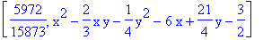 [5972/15873, x^2-2/3*x*y-1/4*y^2-6*x+21/4*y-3/2]